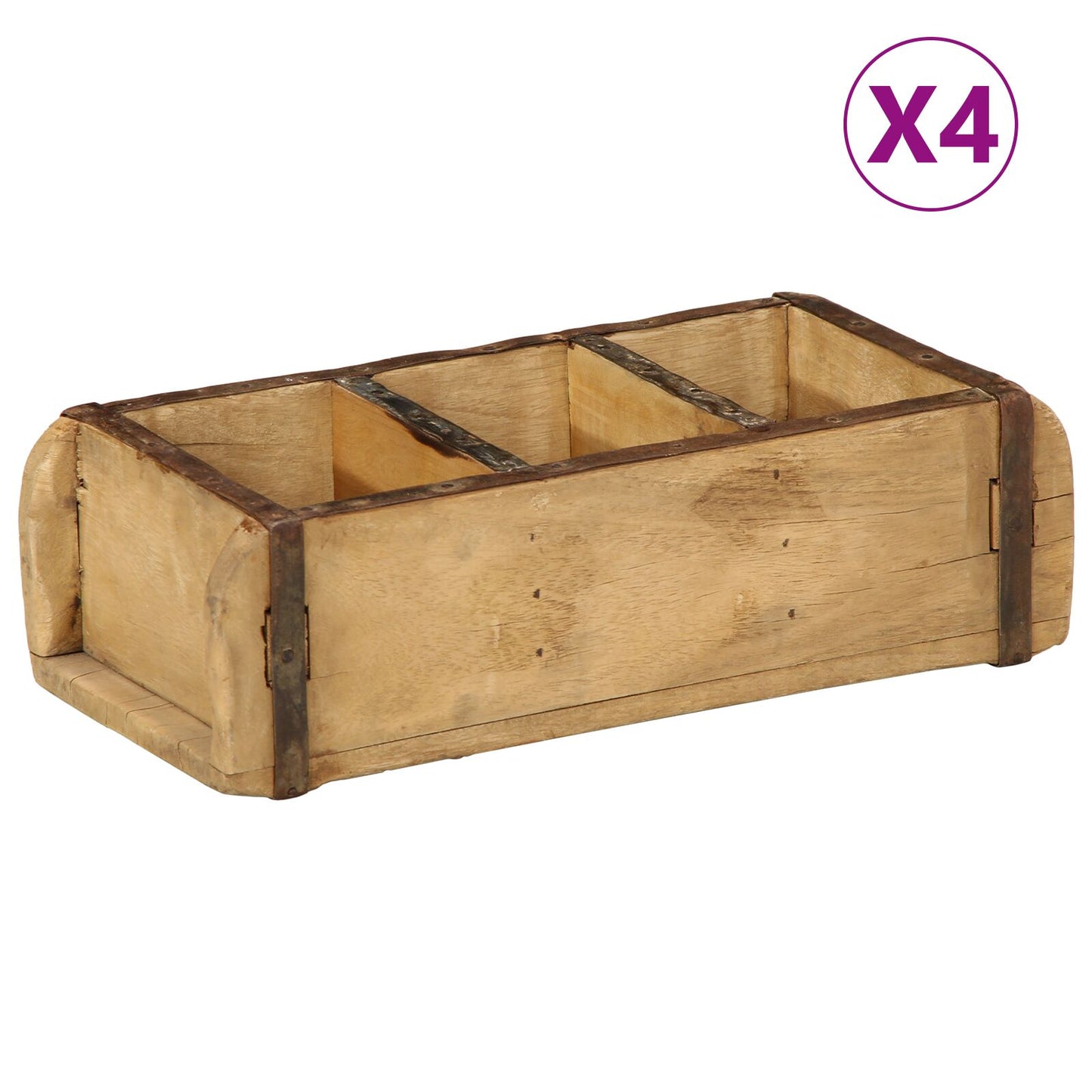 Set Di Vassoi  4 Pezzi 30X14X9 Cm In Legno Massiccio Recuperato