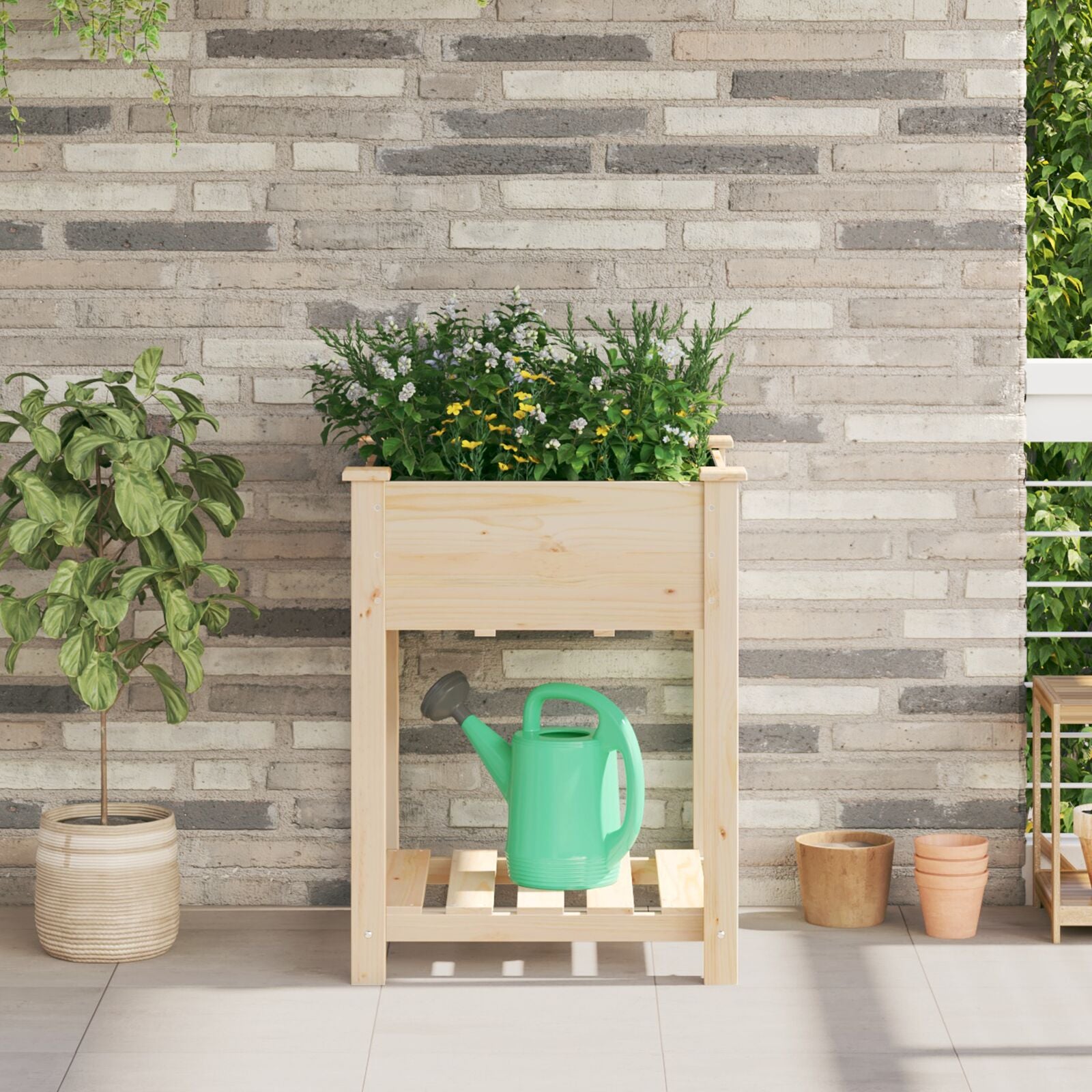 Vaso Da Giardino  Con Ripiano 45X45X76 Cm In Legno Massello Di Abete