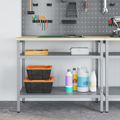 Tavolo Da Lavoro  In Grigio, 100X55X85 Cm, In Acciaio E Legno Ingegnerizzato