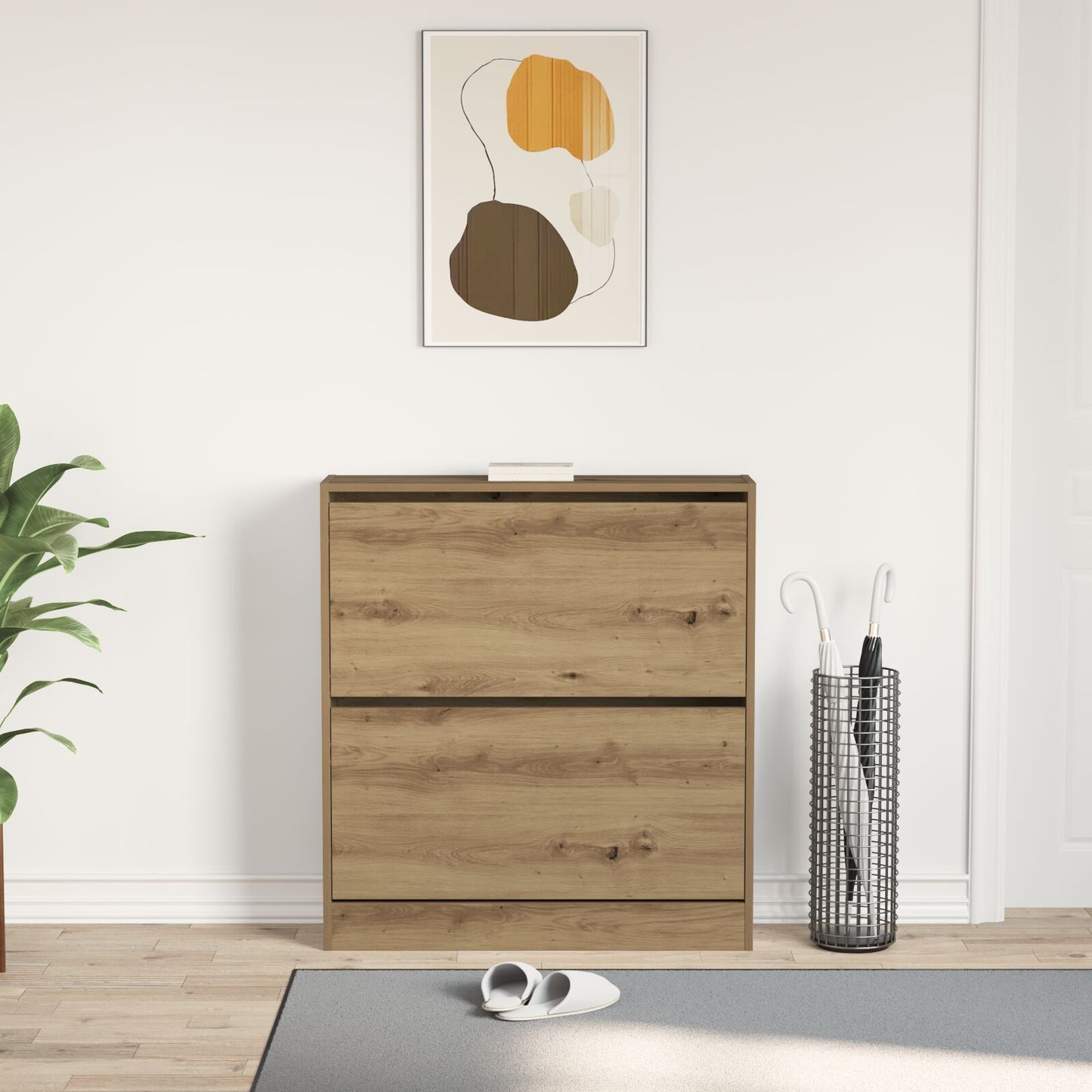 Mobile Per Scarpe  Con Cassetto A Ribalta In Rovere Affumicato 80X21X87,5 Cm