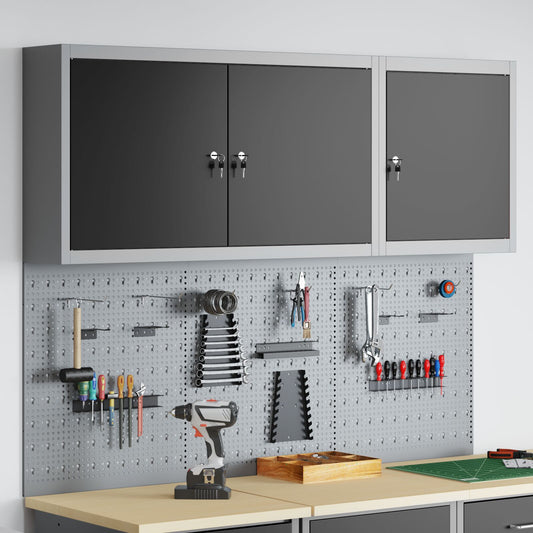 Set Da 5 Pezzi Di Armadio Per Utensili E Pannello Magnetico Da Montare A Muro In Metallo Nero Rosso