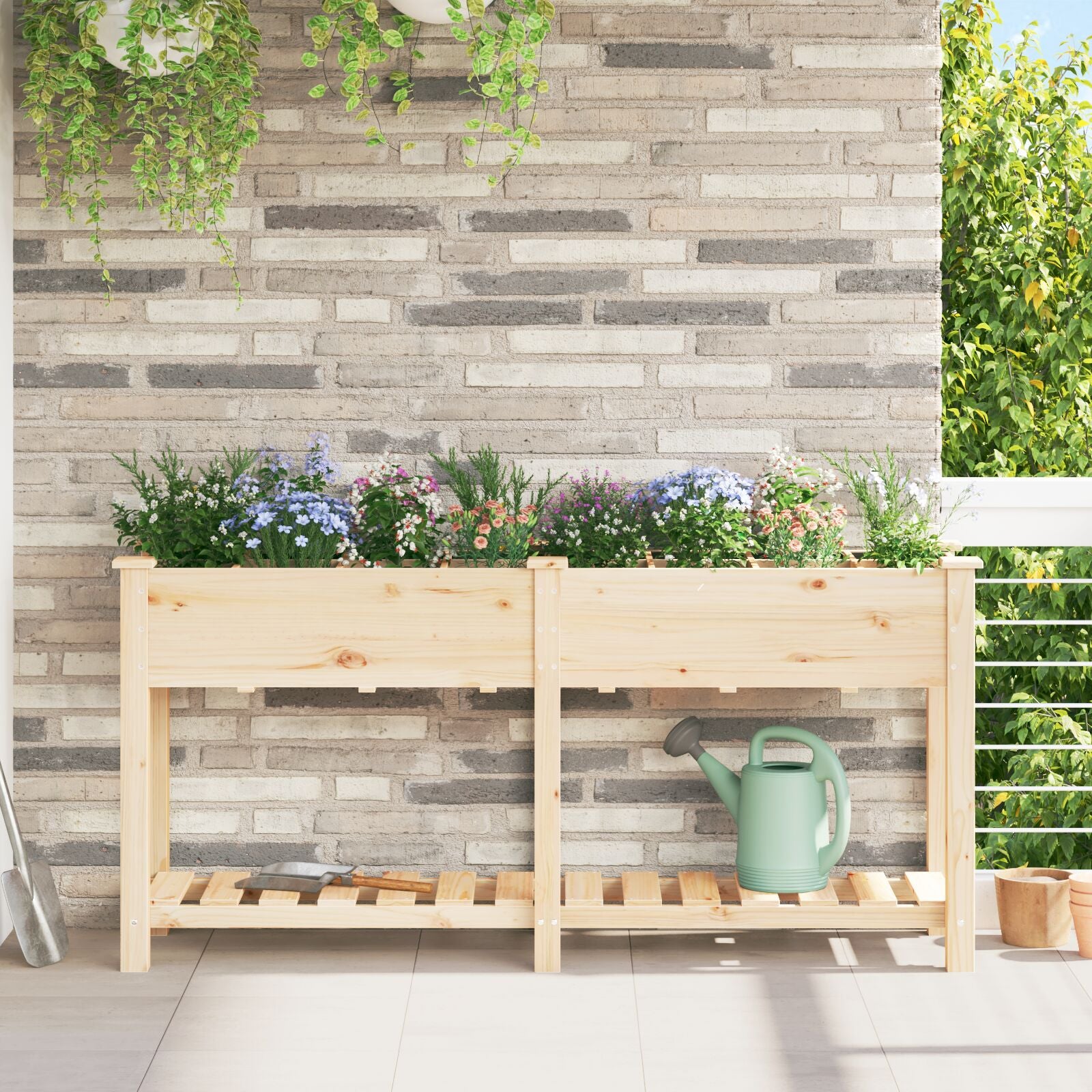 Fioriera Per Giardino Con Griglie 71X37X76 Cm In Legno Massello Di Pino