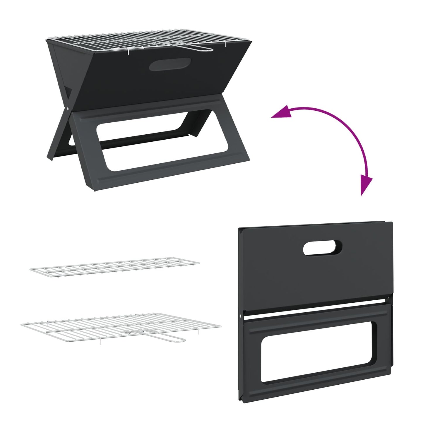 Griglia Bbq A Carbone - Pieghevole, Nera, 46X30X31 Cm, Realizzata In Acciaio