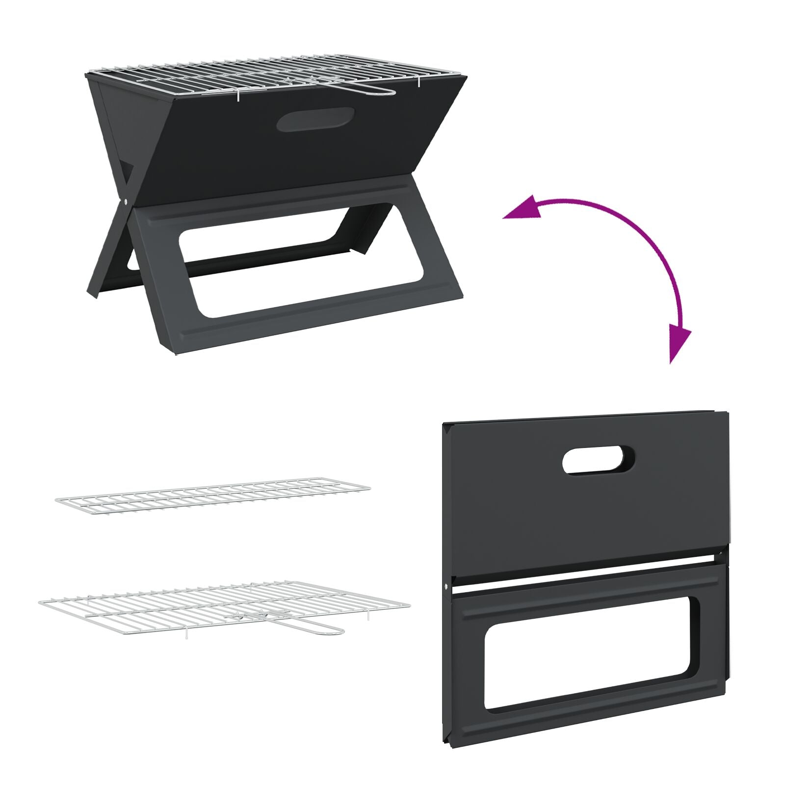 Griglia Bbq A Carbone - Pieghevole, Nera, 46X30X31 Cm, Realizzata In Acciaio