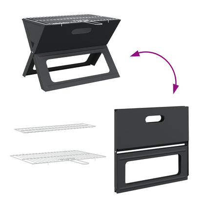 Griglia Bbq A Carbone - Pieghevole, Nera, 46X30X31 Cm, Realizzata In Acciaio