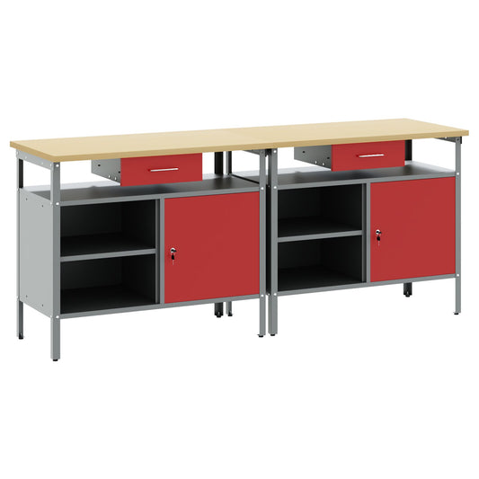 Set Di 2 Panchine Da Lavoro In Acciaio Rosso Rosso