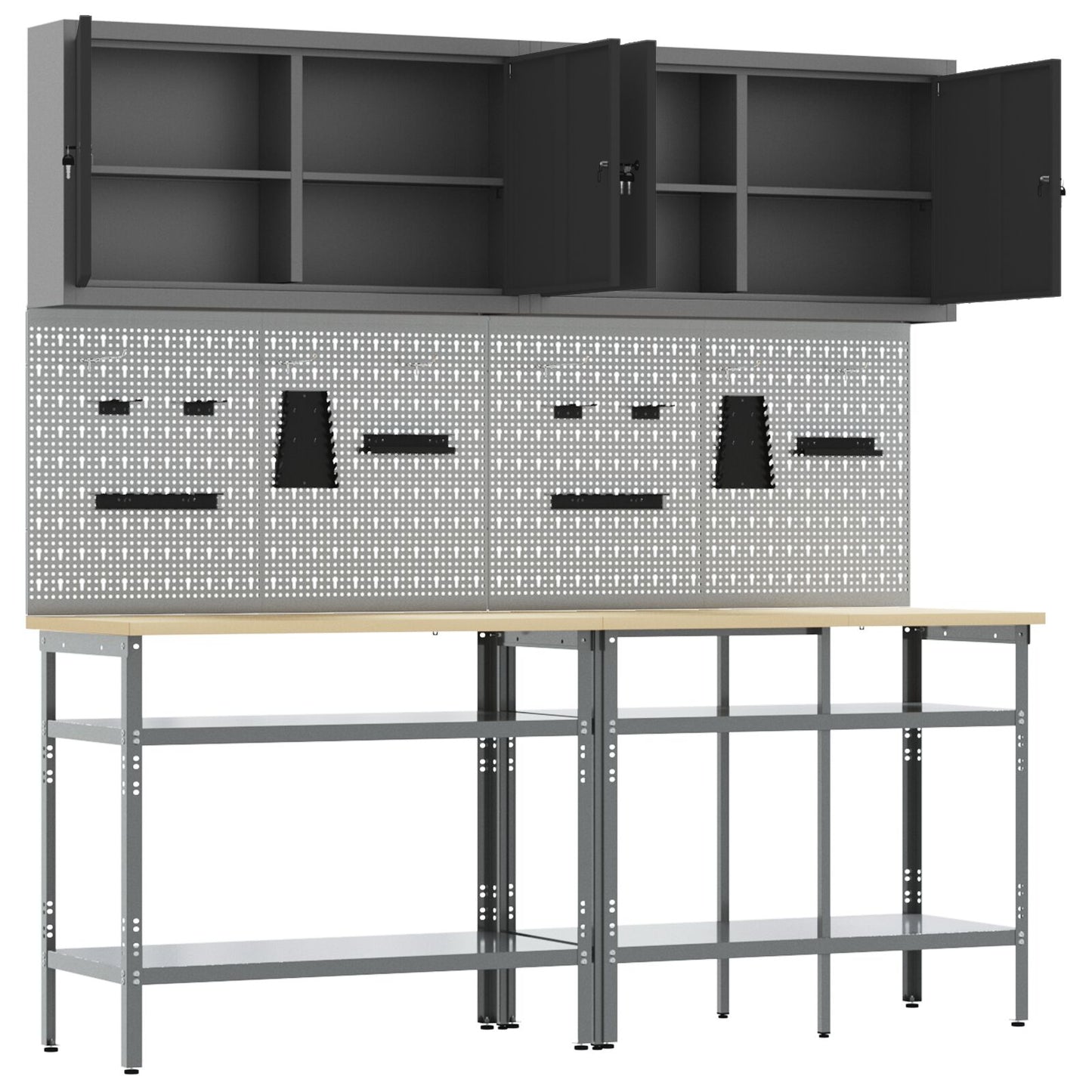 Set Da Lavoro In Acciaio Grigio 8 Pezzi Di Rosso