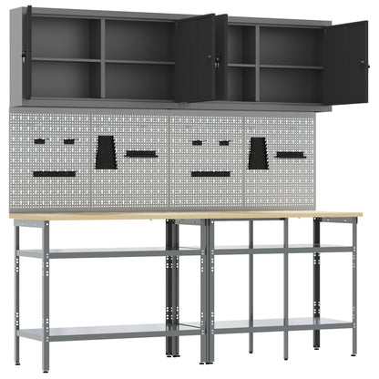 Set Da Lavoro In Acciaio Grigio 8 Pezzi Di Rosso