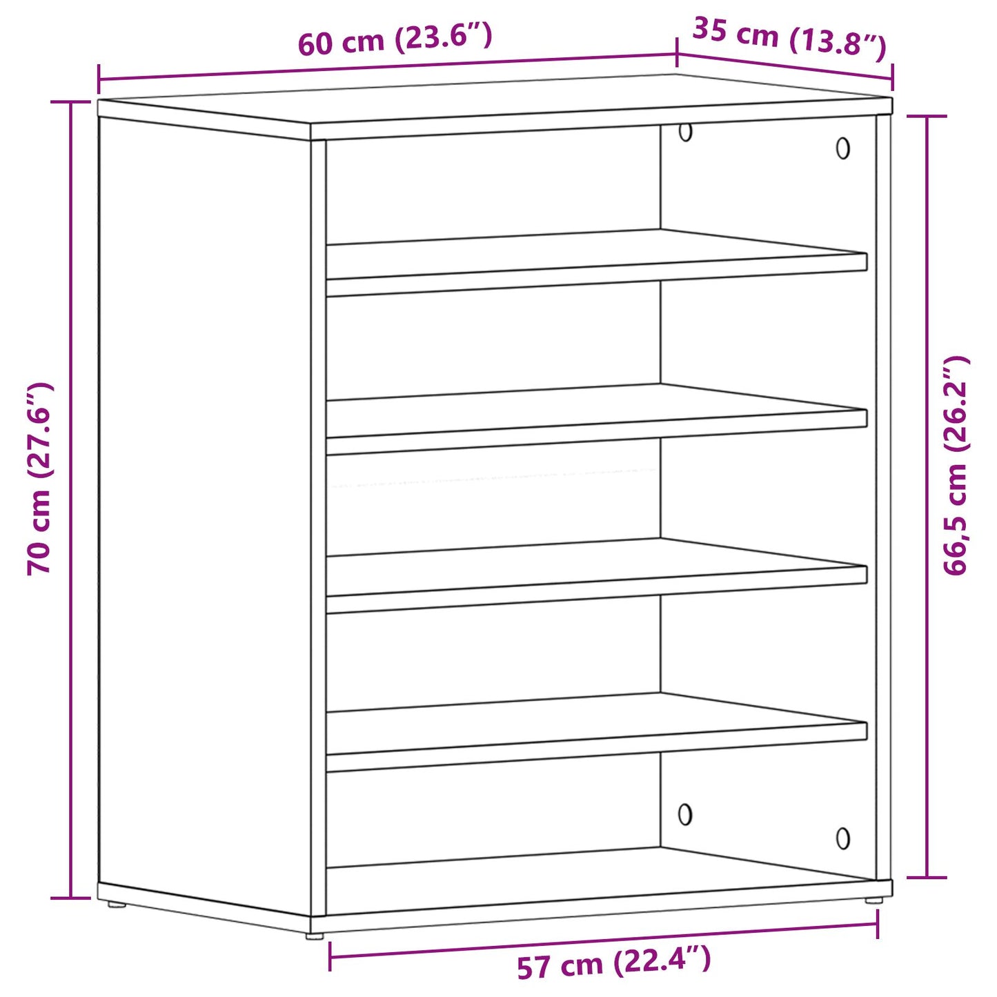 Mobiletto Per Scarpe  Nero Rovere 60X35X70 Cm In Legno Ingegnerizzato