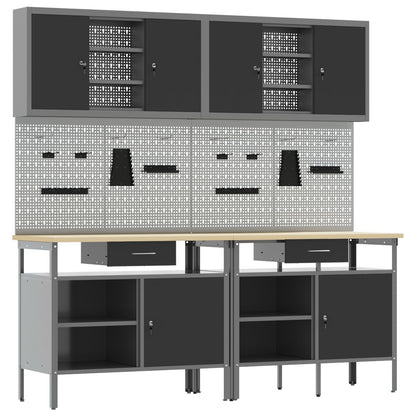 Set Di 8 Banchi Da Lavoro In Acciaio Nero Rosso
