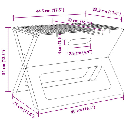 Griglia Bbq A Carbone - Pieghevole, Nera, 46X30X31 Cm, Realizzata In Acciaio