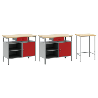 Set Di Banchi Da Lavoro 3 Pezzi In Acciaio Nero Rosso