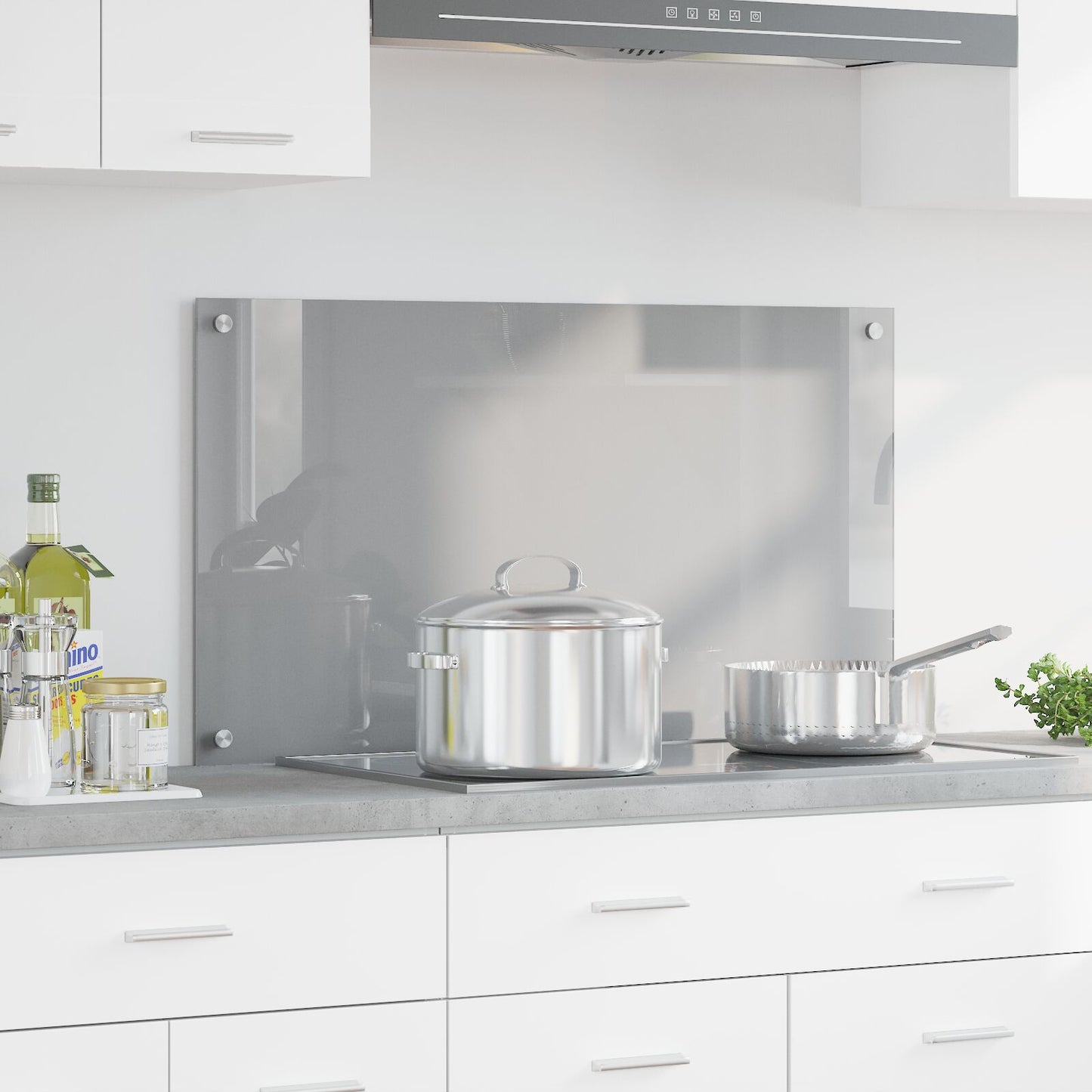 Cucina Backsplash Grigio Chiaro 90X50X0.6 Cm Vetro Temperato