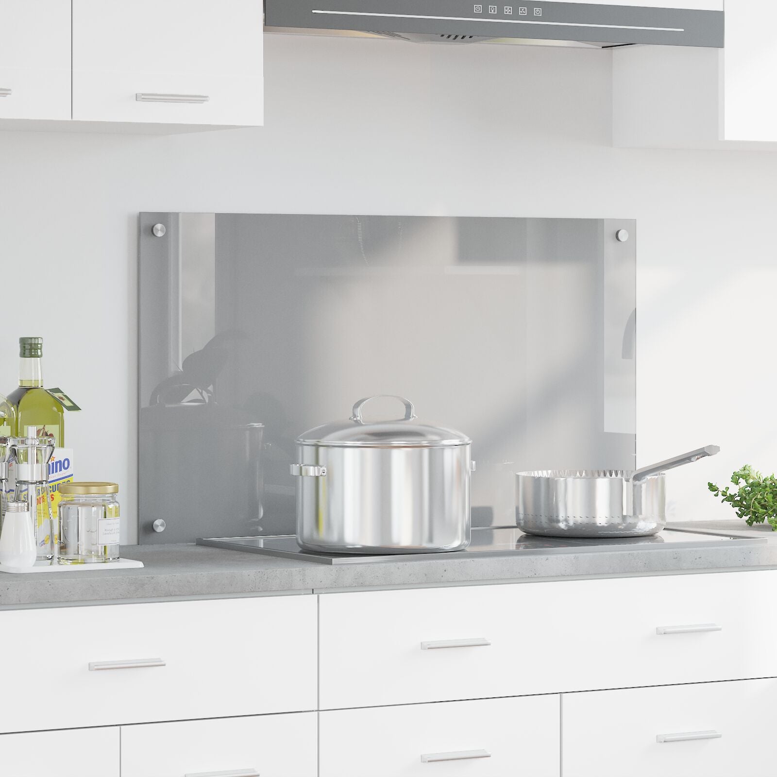 Cucina Backsplash Grigio Chiaro 90X50X0.6 Cm Vetro Temperato