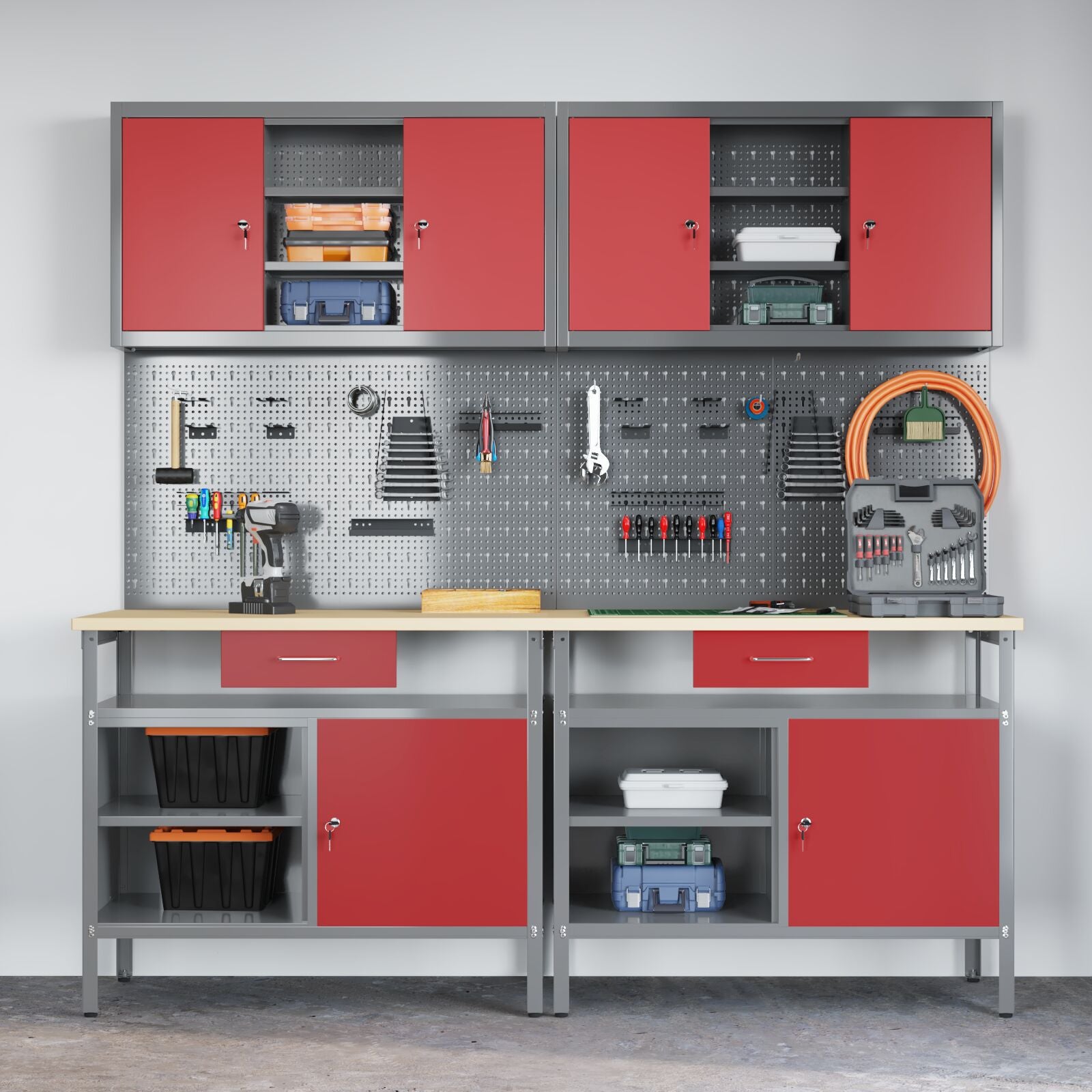 Set Di Banchi Da Lavoro Red Steel Da 8 Pezzi Di Rosso