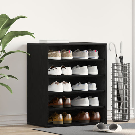 Mobiletto Per Scarpe  Nero Rovere 60X35X70 Cm In Legno Ingegnerizzato