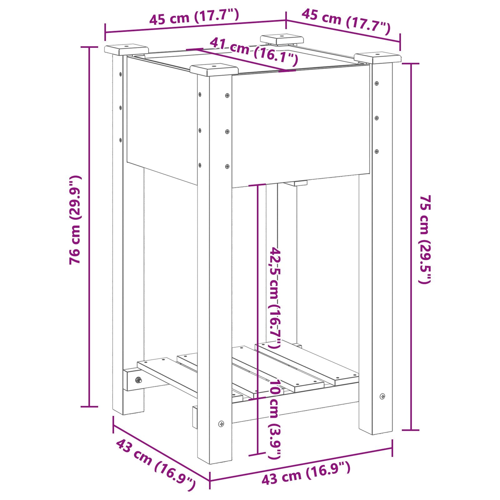 Vaso Da Giardino  Con Ripiano 45X45X76 Cm In Legno Massello Di Abete