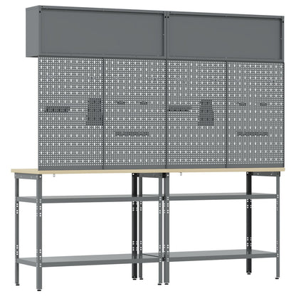 Set Di 8 Banchi Da Lavoro In Acciaio Grigio Rosso