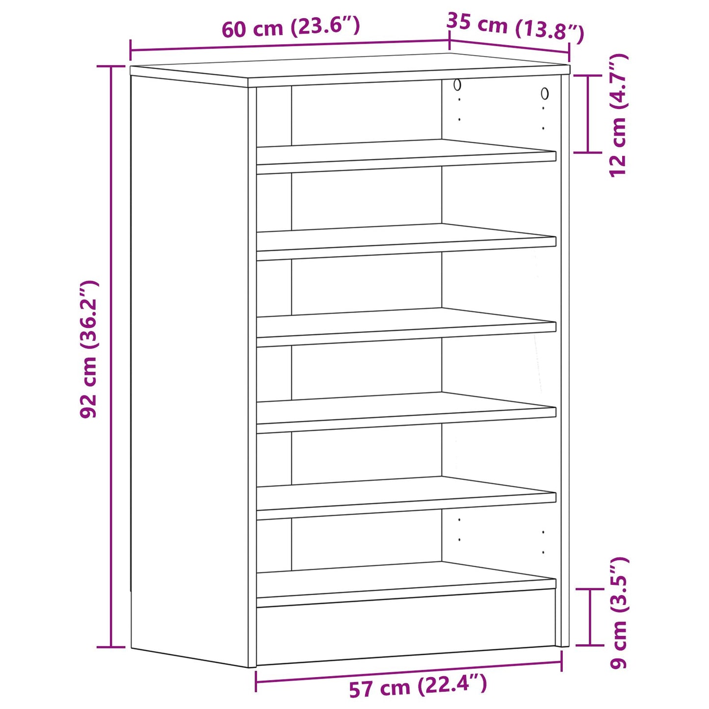Mobile Per Scarpe  Nero Rovere 60X35X92 Cm In Legno Ingegnerizzato