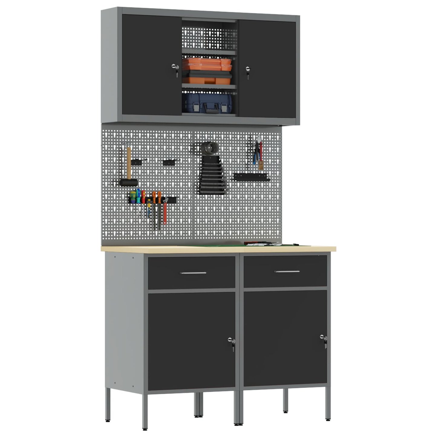 Set Di Mobili Da Lavoro Set Di 5 Nero Acciaio Standard Grigio