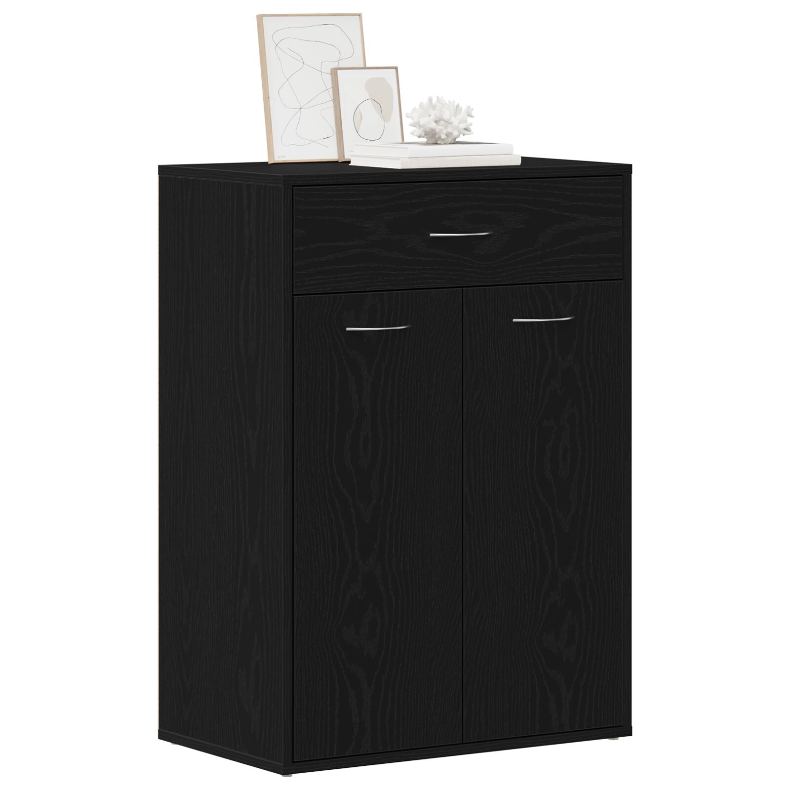 Armadio Scarpe  Nero Rovere 60X35X84 Cm In Legno Ingegnerizzato
