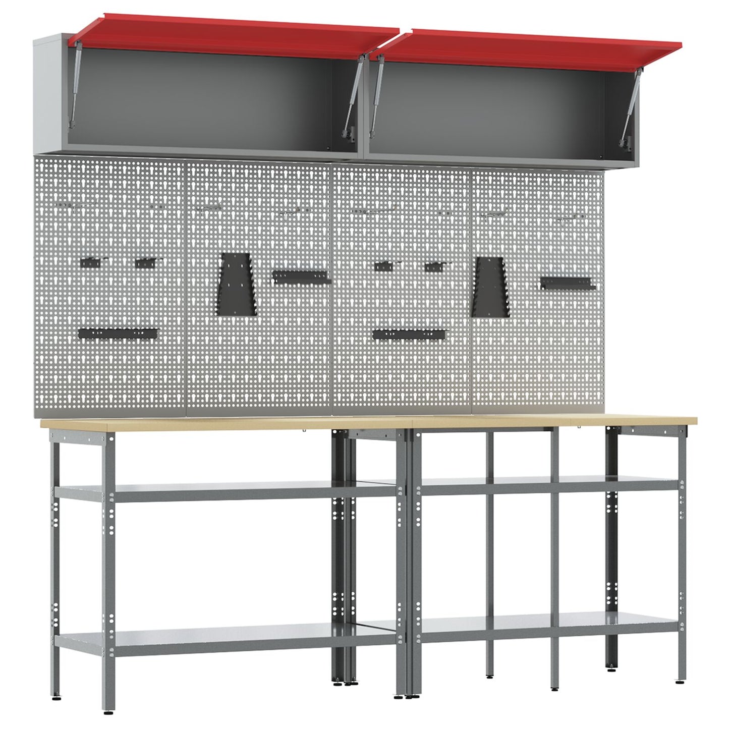 Set Di 8 Banchi Da Lavoro In Acciaio Grigio Rosso