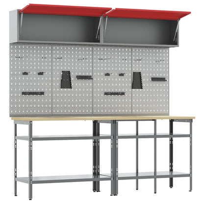 Set Di 8 Banchi Da Lavoro In Acciaio Grigio Rosso