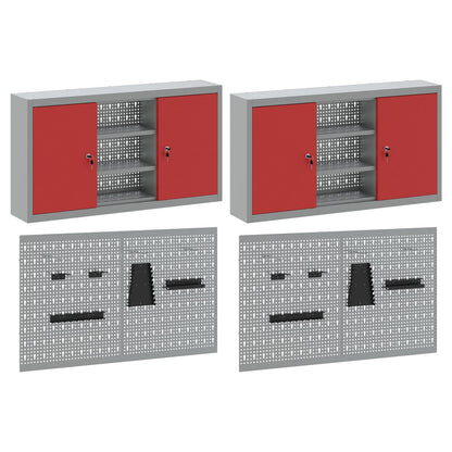 Set Di Attrezzi E Pannello Forato Da Parete In Metallo Rosso, 4 Pezzi Rosso