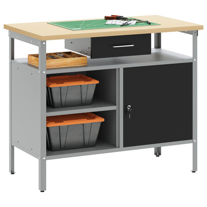 Banco Da Lavoro  Con Porta Bloccabile Nero 100X55X85 Cm Acciaio