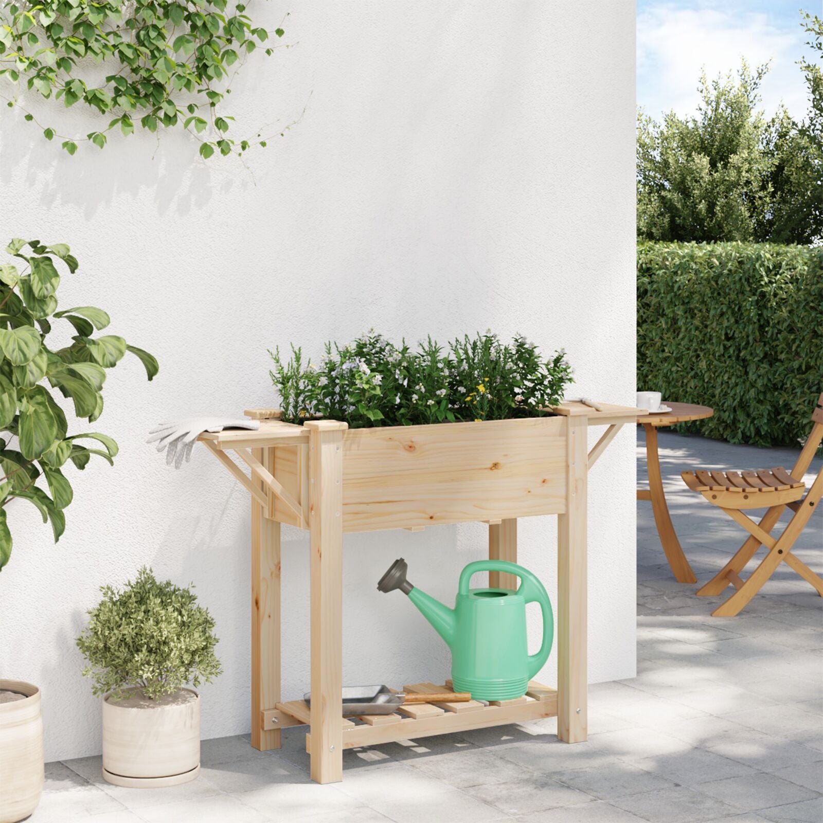 Piantana Da Giardino  Con Ripiani 111X37X76 Cm In Legno Massello Di Pino
