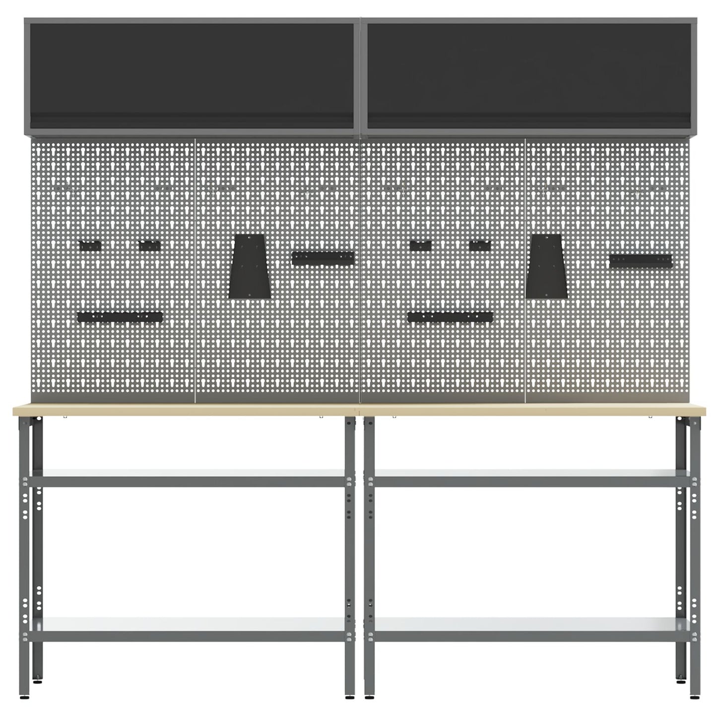 Set Banco Di Lavoro 8 Pezzi Grigio Acciaio Rosso