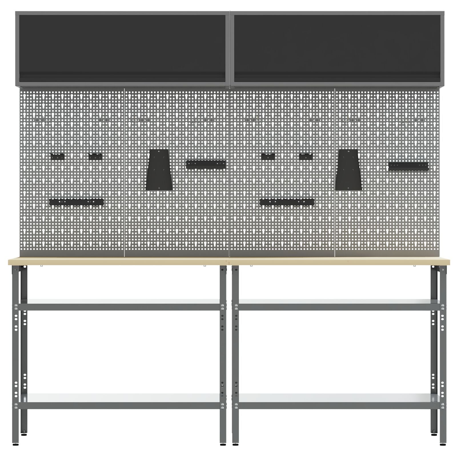 Set Banco Di Lavoro 8 Pezzi Grigio Acciaio Rosso