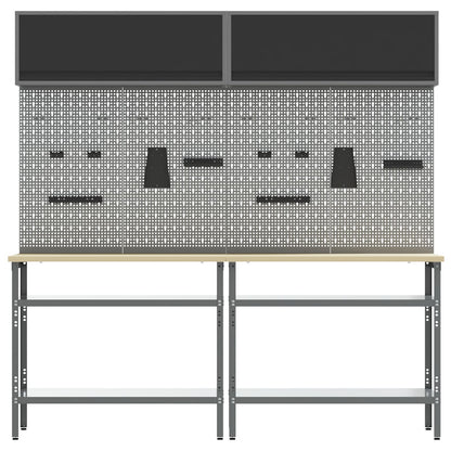 Set Banco Di Lavoro 8 Pezzi Grigio Acciaio Rosso