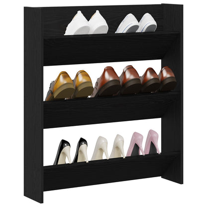 Armadio Per Scarpe  Nero Rovere 80X18X90 Cm In Legno Ingegnerizzato