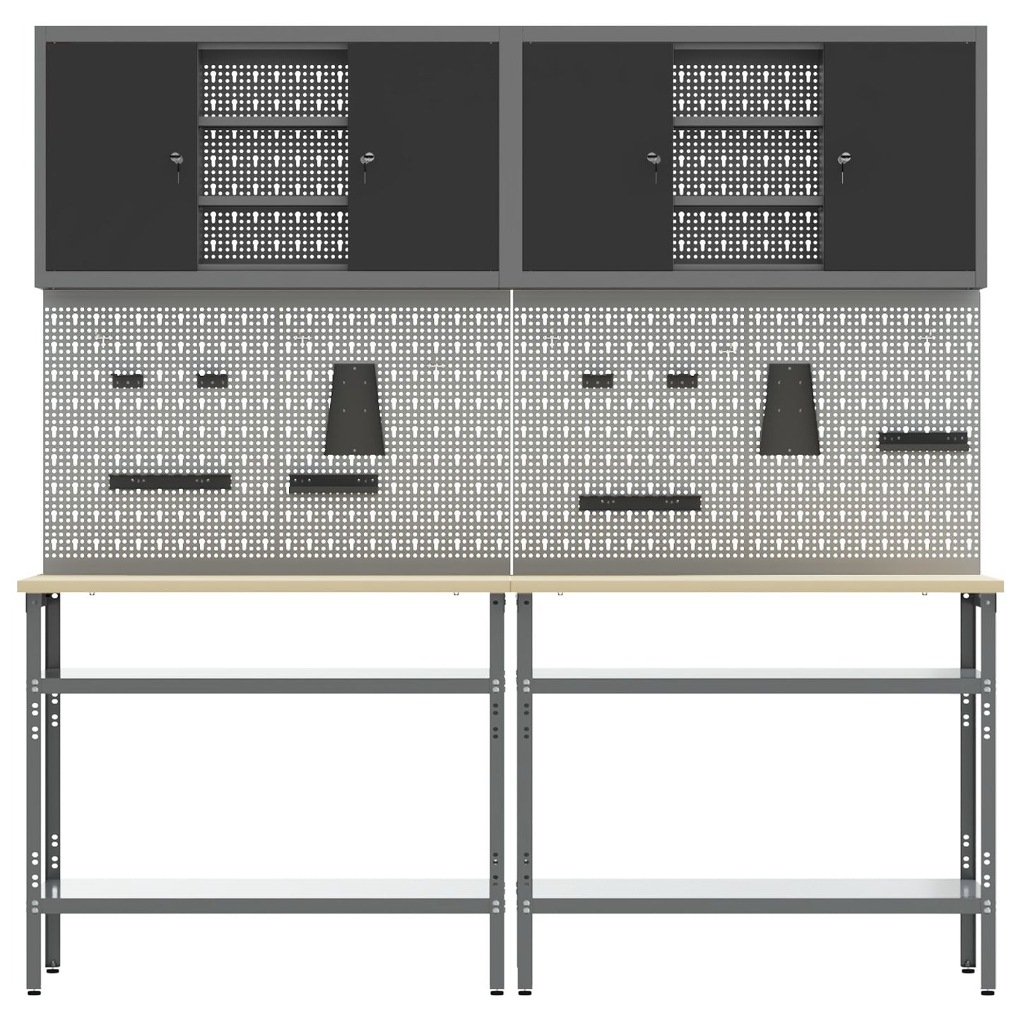 Set Da Lavoro 8 Pezzi Grigio In Acciaio Rosso