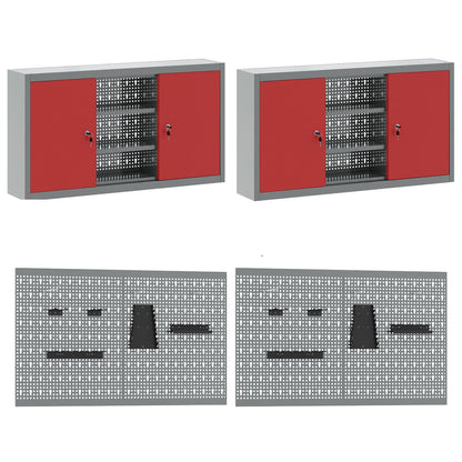 Set Di Banchi Da Lavoro Red Steel Da 8 Pezzi Di Rosso