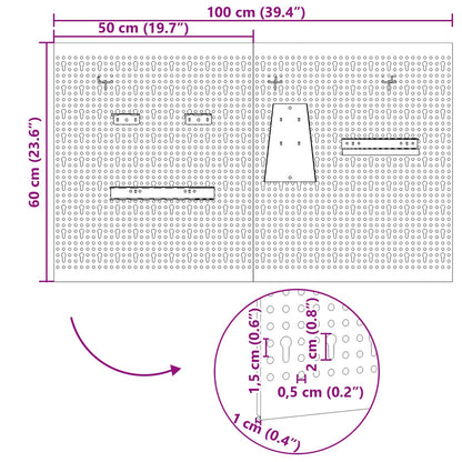 Pannelli Pegboard  2 Pezzi Con 8 Accessori Grigio 50X Acciaio