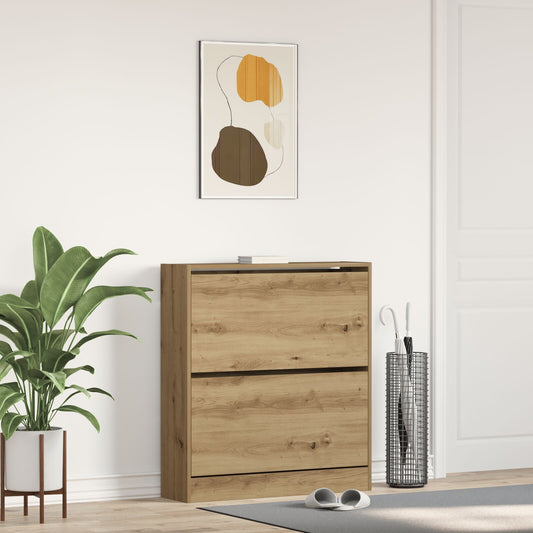Mobile Per Scarpe  Con Cassetto A Ribalta In Rovere Affumicato 80X21X87,5 Cm