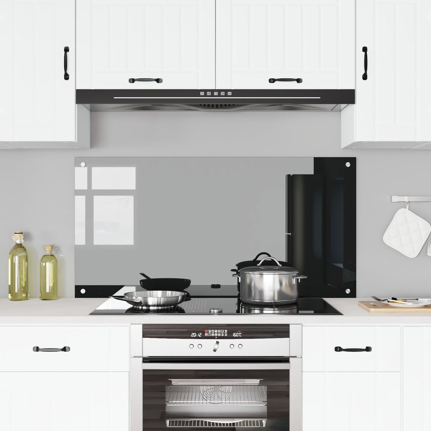 Parafango Cucina  Nero 120X60X0,6 Cm In Vetro Temperato
