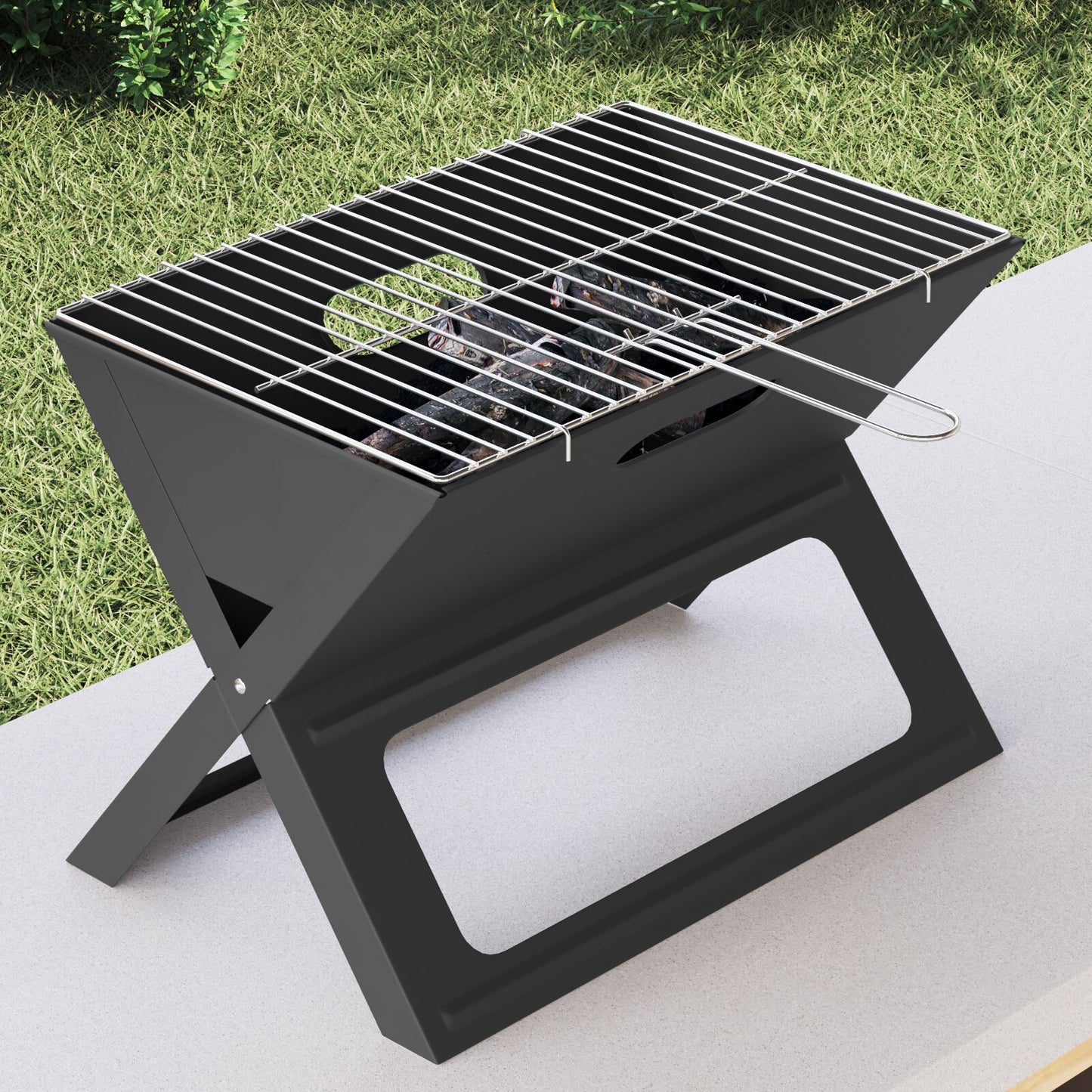 Griglia Bbq A Carbone - Pieghevole, Nera, 46X30X31 Cm, Realizzata In Acciaio