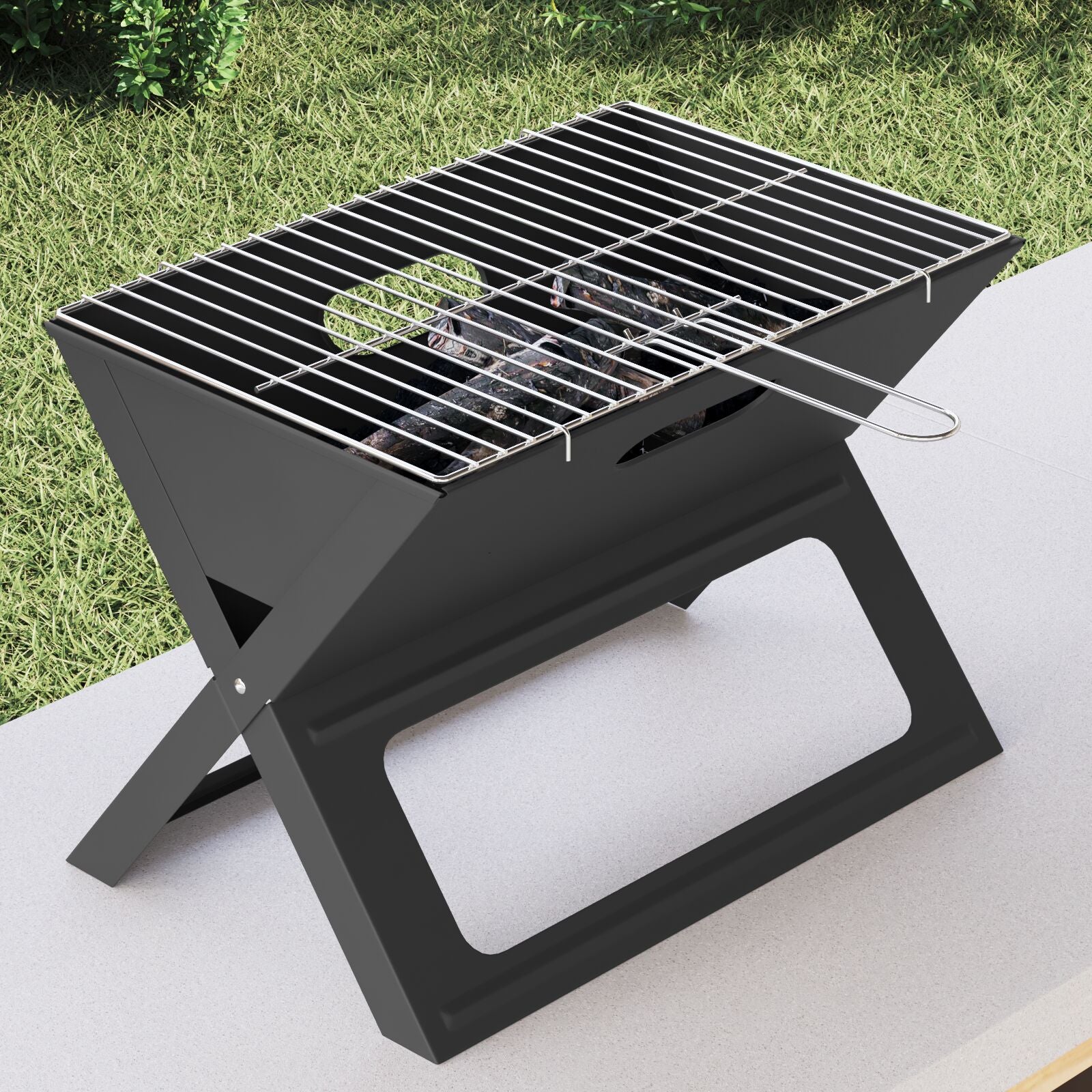Griglia Bbq A Carbone - Pieghevole, Nera, 46X30X31 Cm, Realizzata In Acciaio