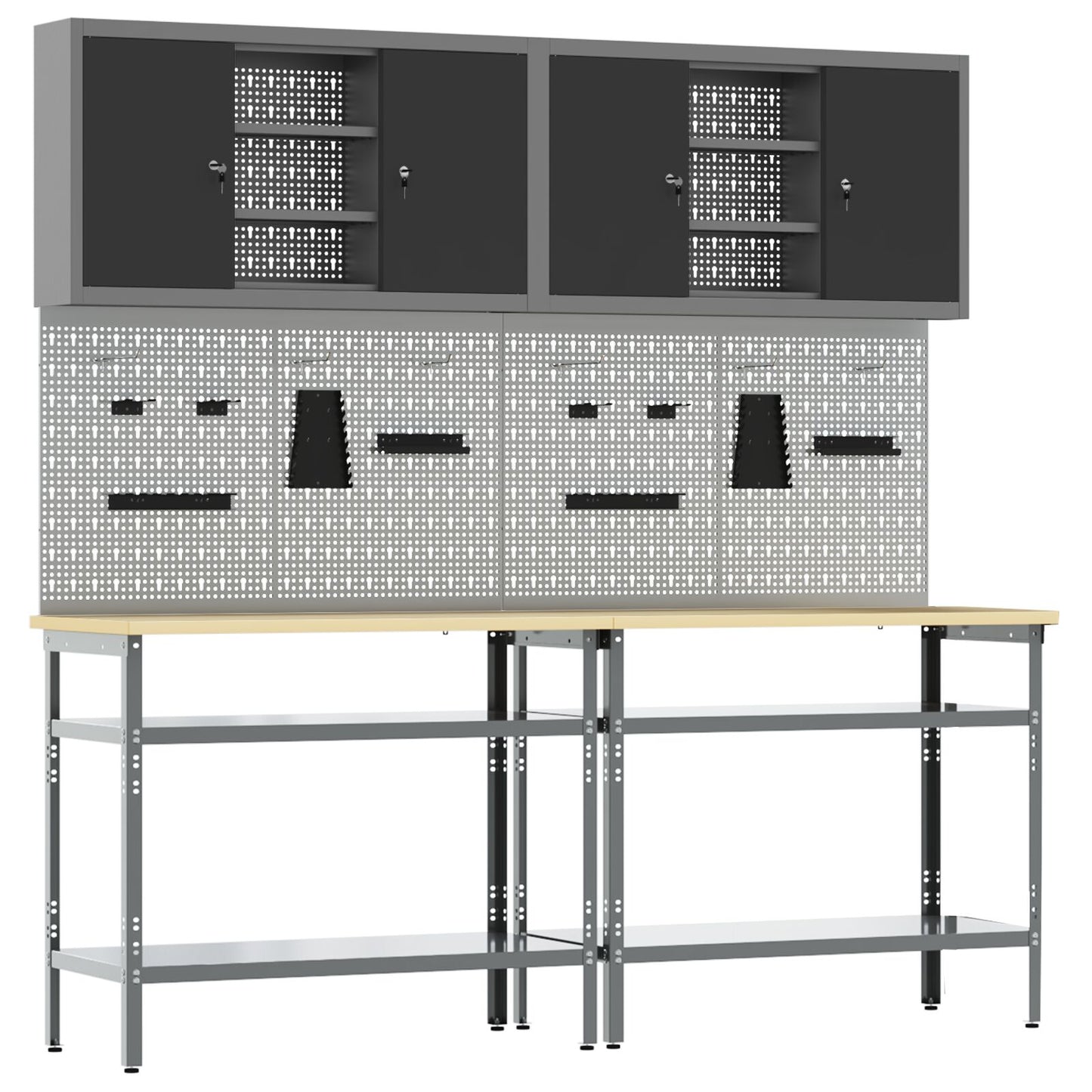 Set Da Lavoro 8 Pezzi Grigio In Acciaio Rosso