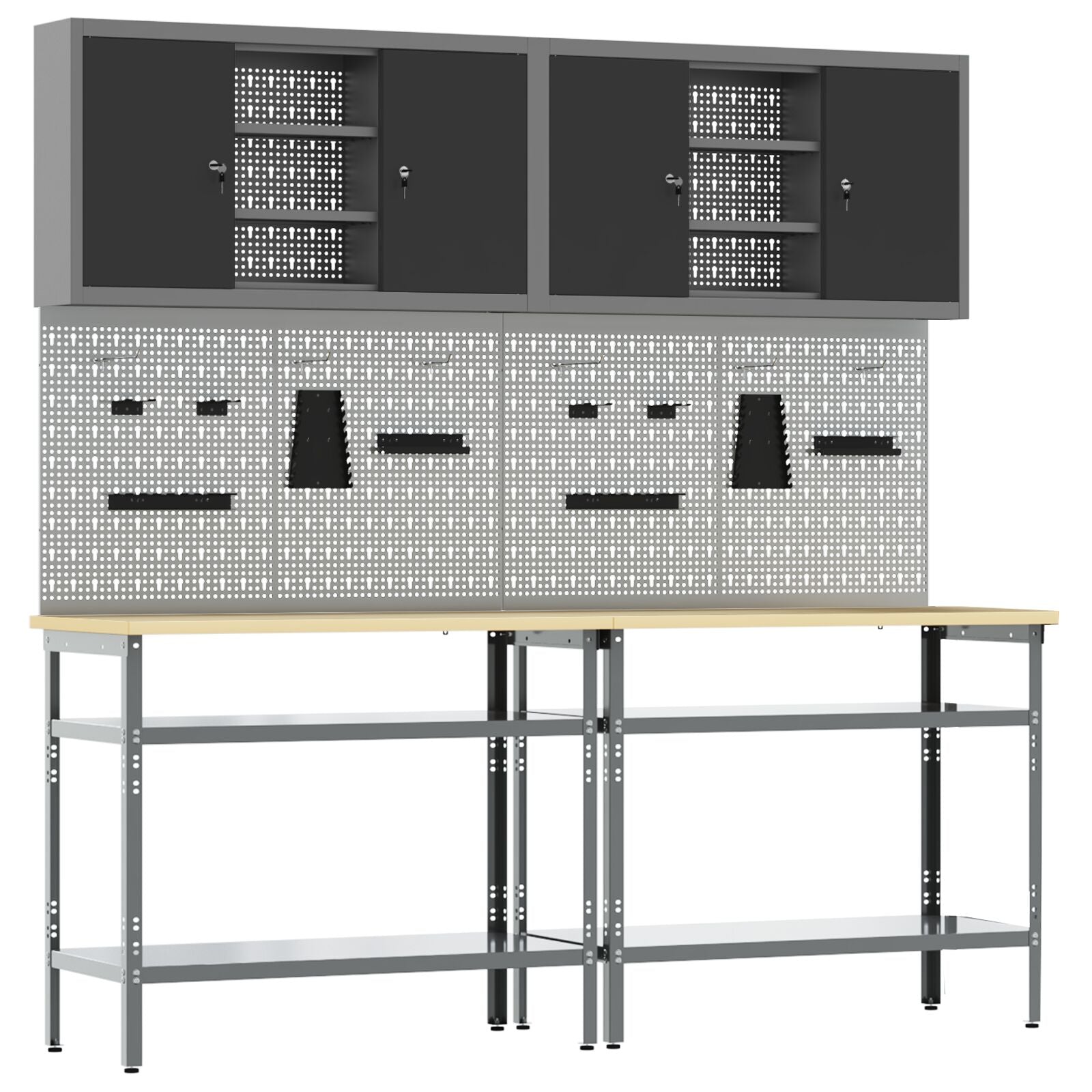 Set Da Lavoro 8 Pezzi Grigio In Acciaio Rosso