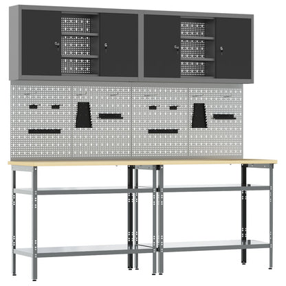 Set Da Lavoro 8 Pezzi Grigio In Acciaio Rosso
