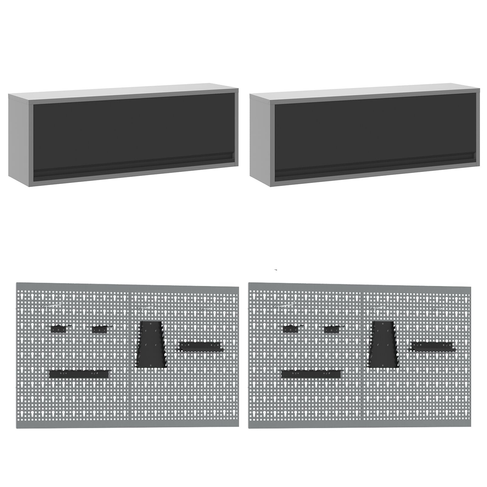 Set Banco Di Lavoro 8 Pezzi Grigio Acciaio Rosso