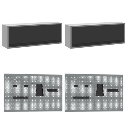 Set Banco Di Lavoro 8 Pezzi Grigio Acciaio Rosso