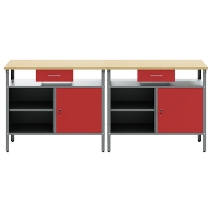 Set Di 2 Panchine Da Lavoro In Acciaio Rosso Rosso