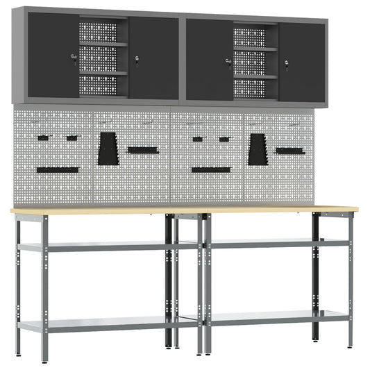 Set Da Lavoro 8 Pezzi Grigio In Acciaio Rosso