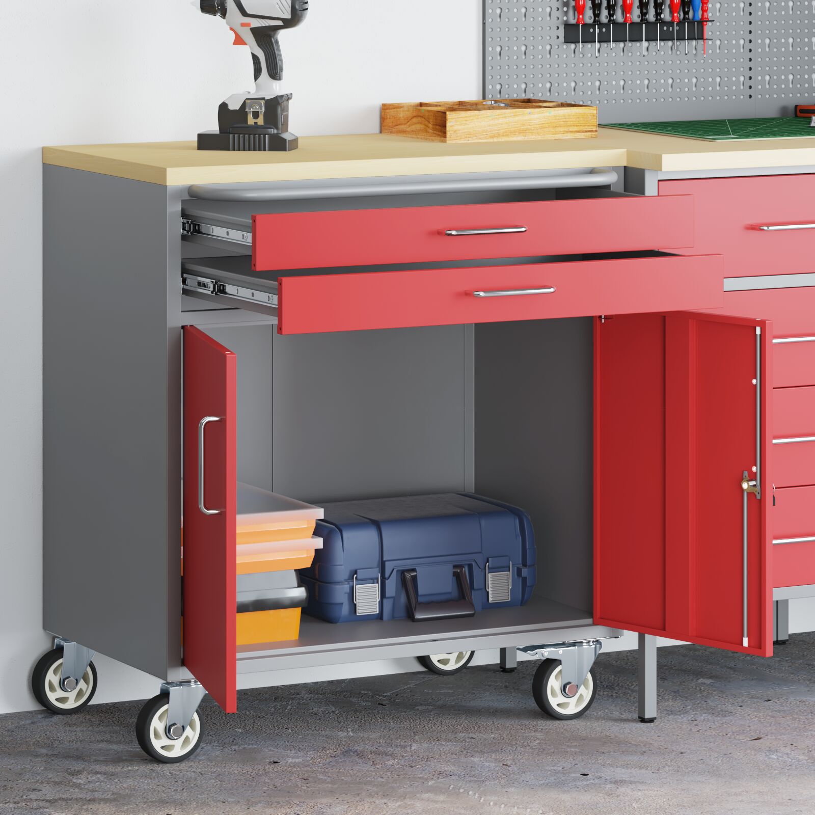 Armadio Portattrezzi  Con Ruote E Chiusura Nero 75X45X85 Cm Acciaio