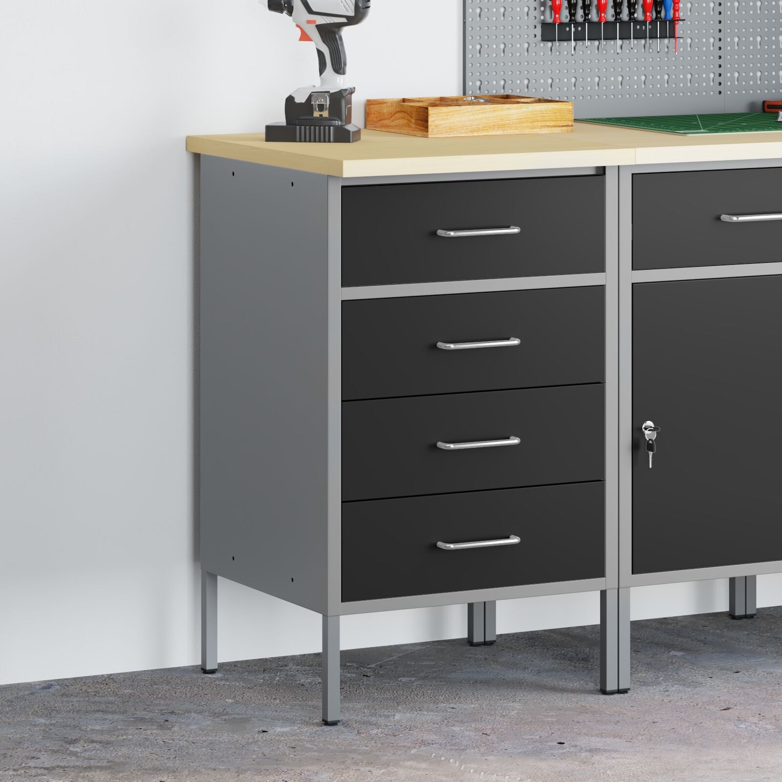 Armadio Da Lavoro  Nero 50X55X85 Cm Acciaio